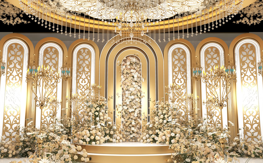 耀州香槟色调婚礼堂效果展示